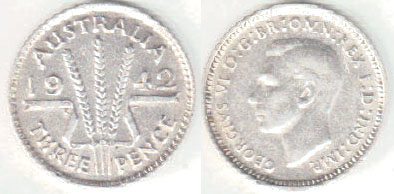 1942 Australia silver Threepence (gF) A003974